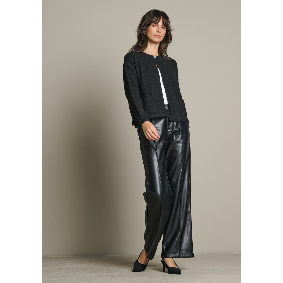 Cardigan à bouton unique noir, LOLALIZA