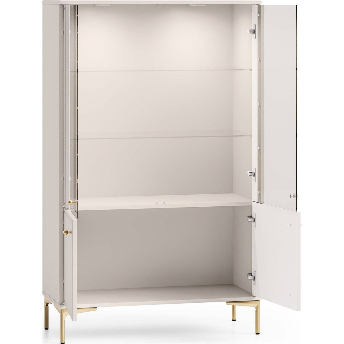 Vitrine 4 portes éclairage LED SANDRO beige cachemire et doré, RECOLLECTION