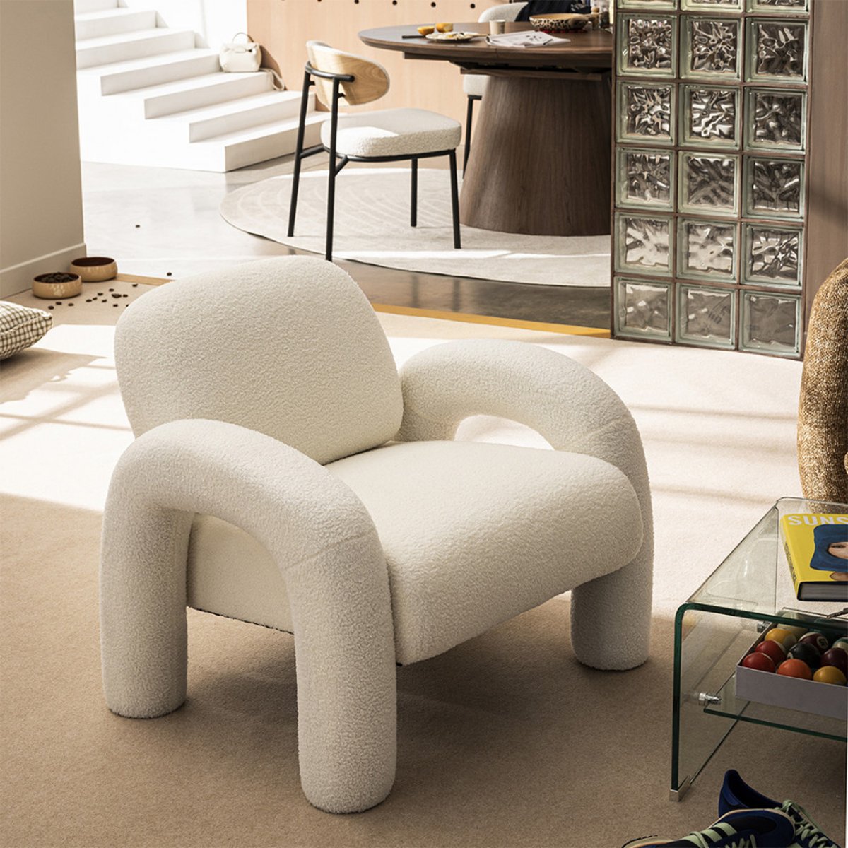Fauteuil en tissu bouclette- MIO blanc, DRAWER