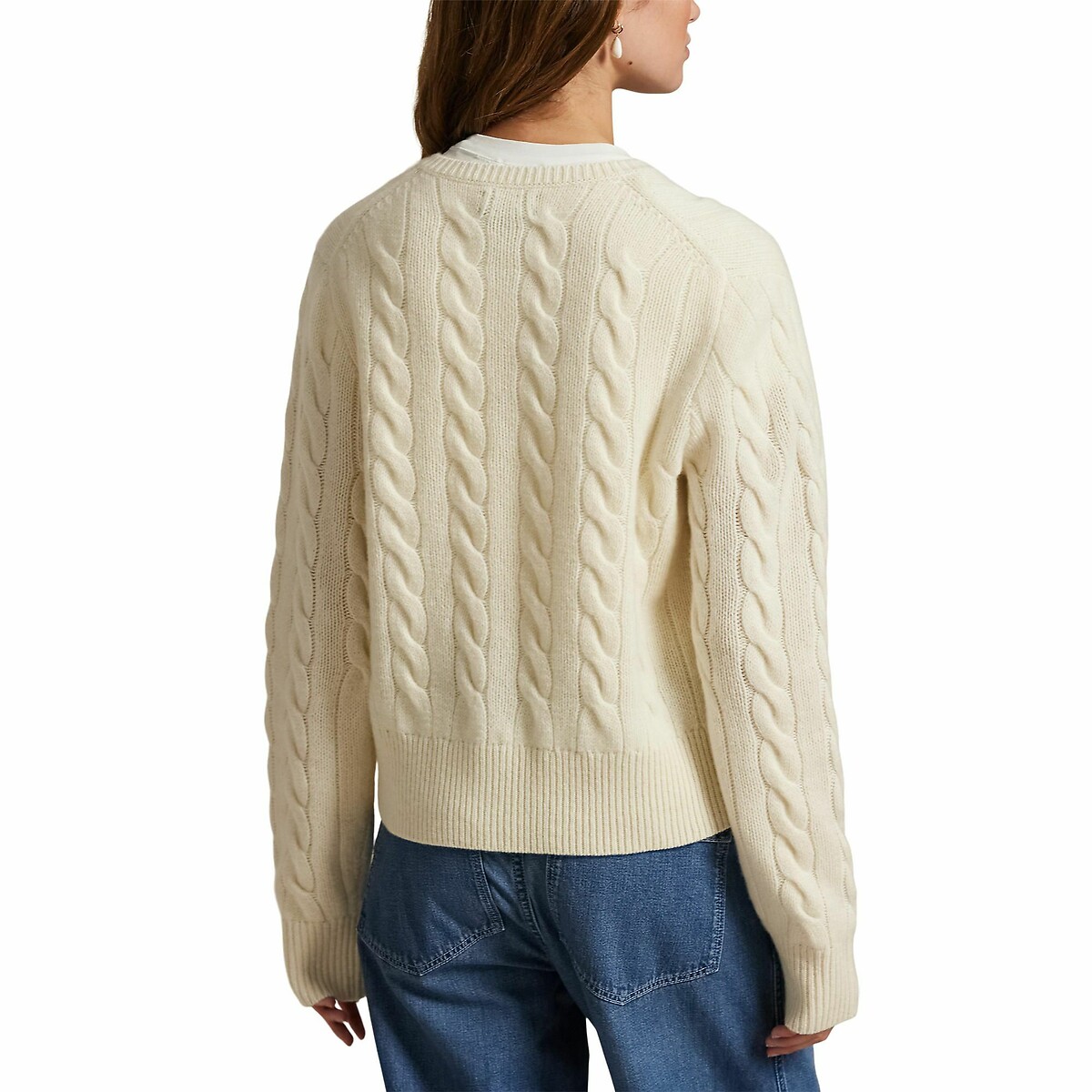 Cardigan en maille torsadée, 80% laine 20% cachemire crème, POLO RALPH LAUREN