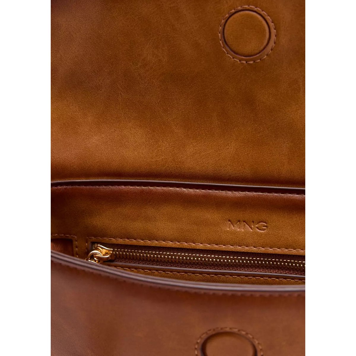 Sac en cuir à rabats marron moyen, MANGO