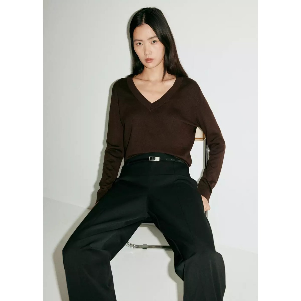 Pantalon ballon ceinture à boucle noir, MANGO