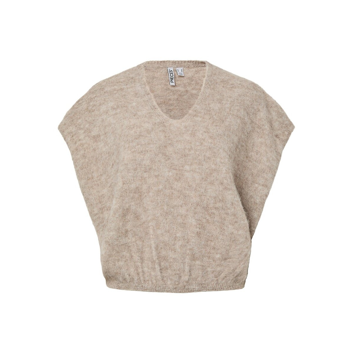 Pull sans manches à col V beige, PIECES