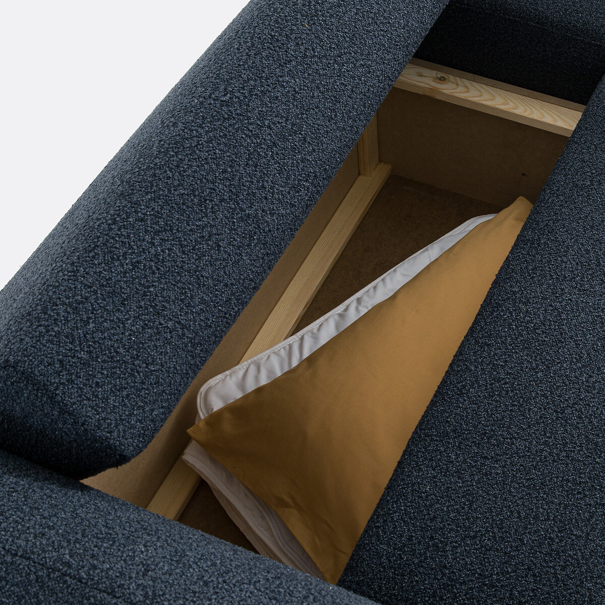 Canapé d'angle convertible avec coffre, 3 places, en bouclette fine, EDITH bleu, LA REDOUTE INTERIEURS