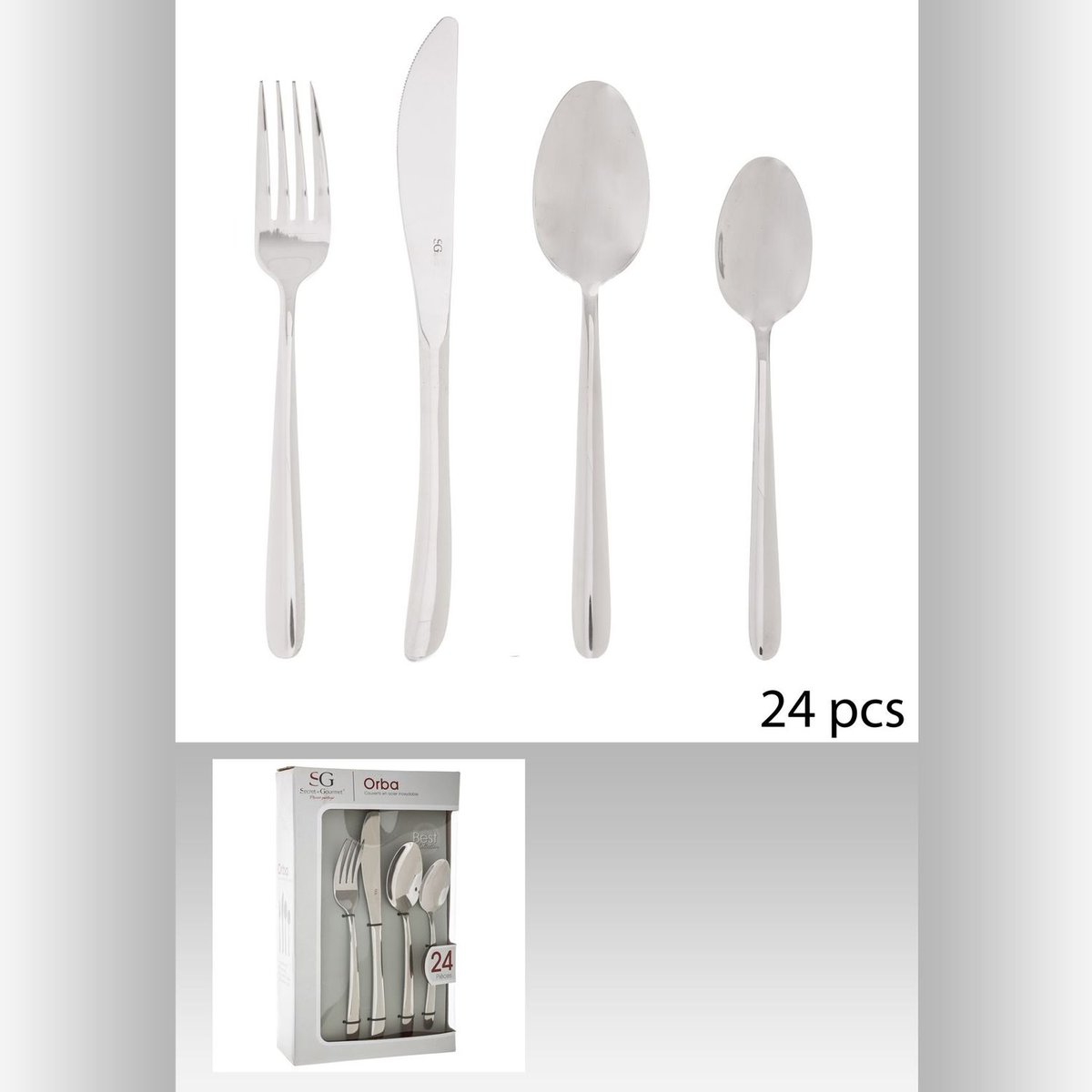 Ménagère en acier inoxydable 24 pièces ORBA beige, SECRET DE GOURMET