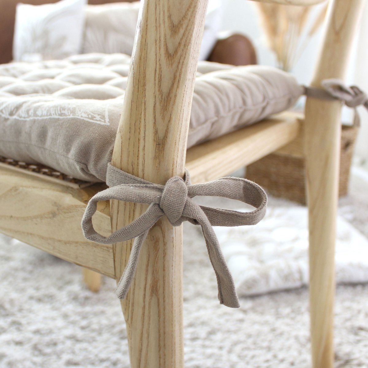 Galette de chaise piquée motif nature naturel, HOME MAISON