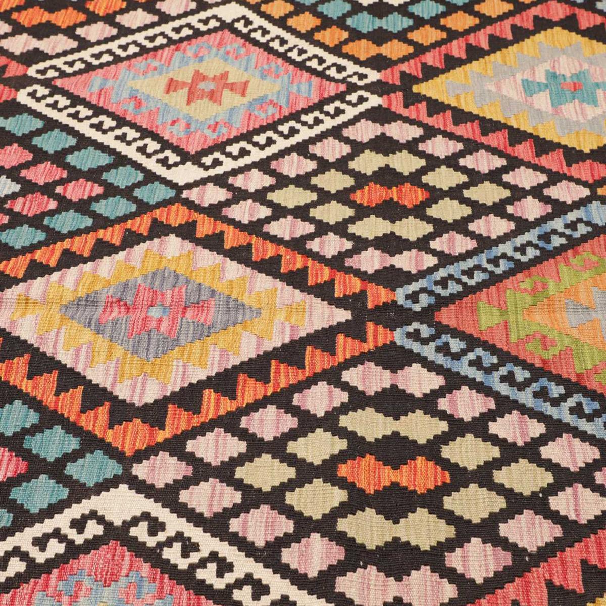 Tapis kilim au motif ethnique, tissé plat artisanal, KILIM 34 multicolore, noir, orange, UN AMOUR DE TAPIS