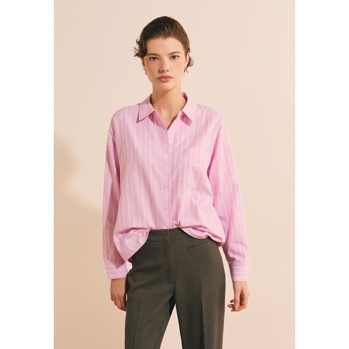 Chemise en coton ELEANOX RAY imp fond rose, ETAM