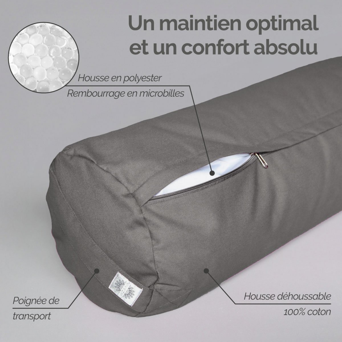 Traversin de yoga gris, VIVEZEN