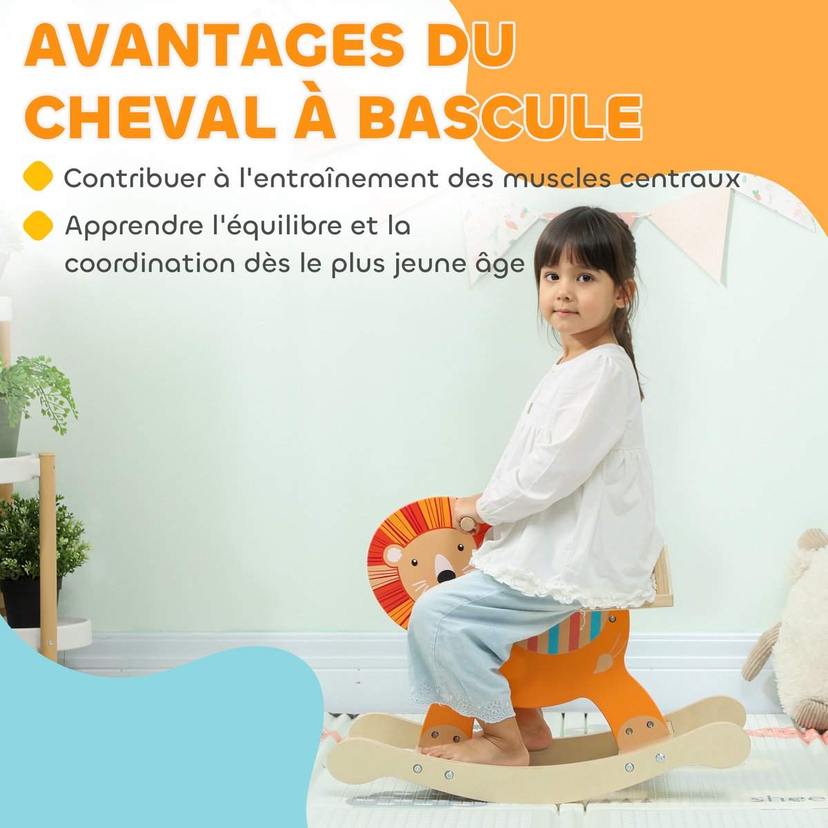 Cheval à bascule pour enfants Contreplaqué orange, bois clair, AIYAPLAY