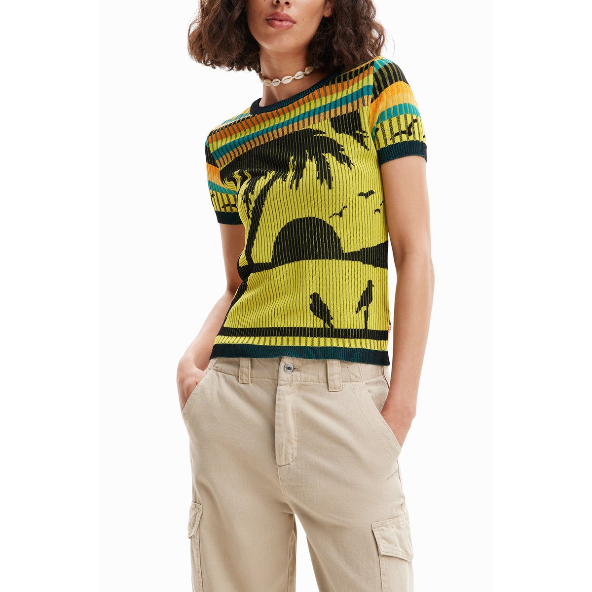 Knit landscape T-shirt jaune, DESIGUAL
