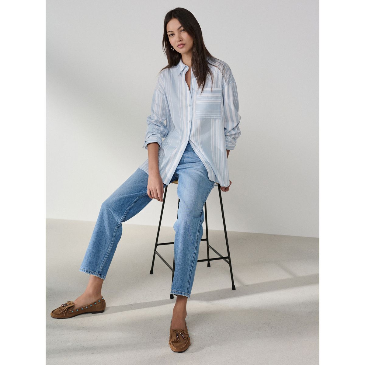 Chemise lyocell tencel™ n. premium rayé bleu/blanc, NEXT