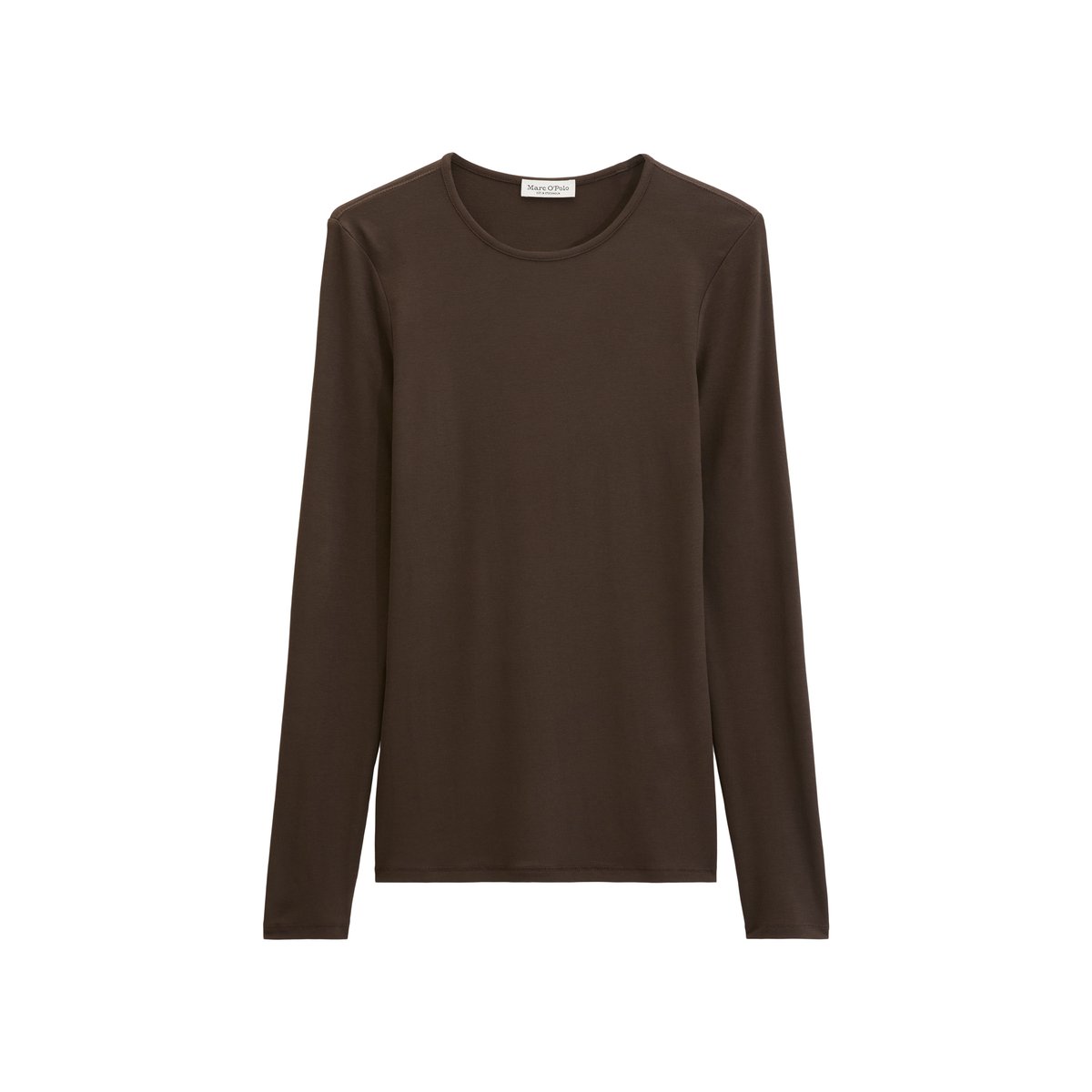 T-shirt à manches longues ajusté en TENCEL™ Modal extensible marron, MARC O'POLO