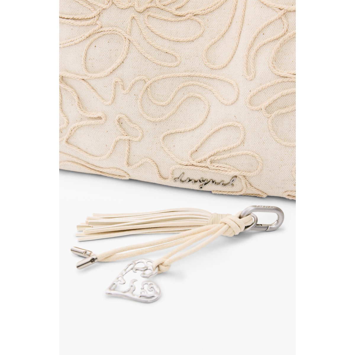 Grand sac en toile à fleurs blanc, DESIGUAL