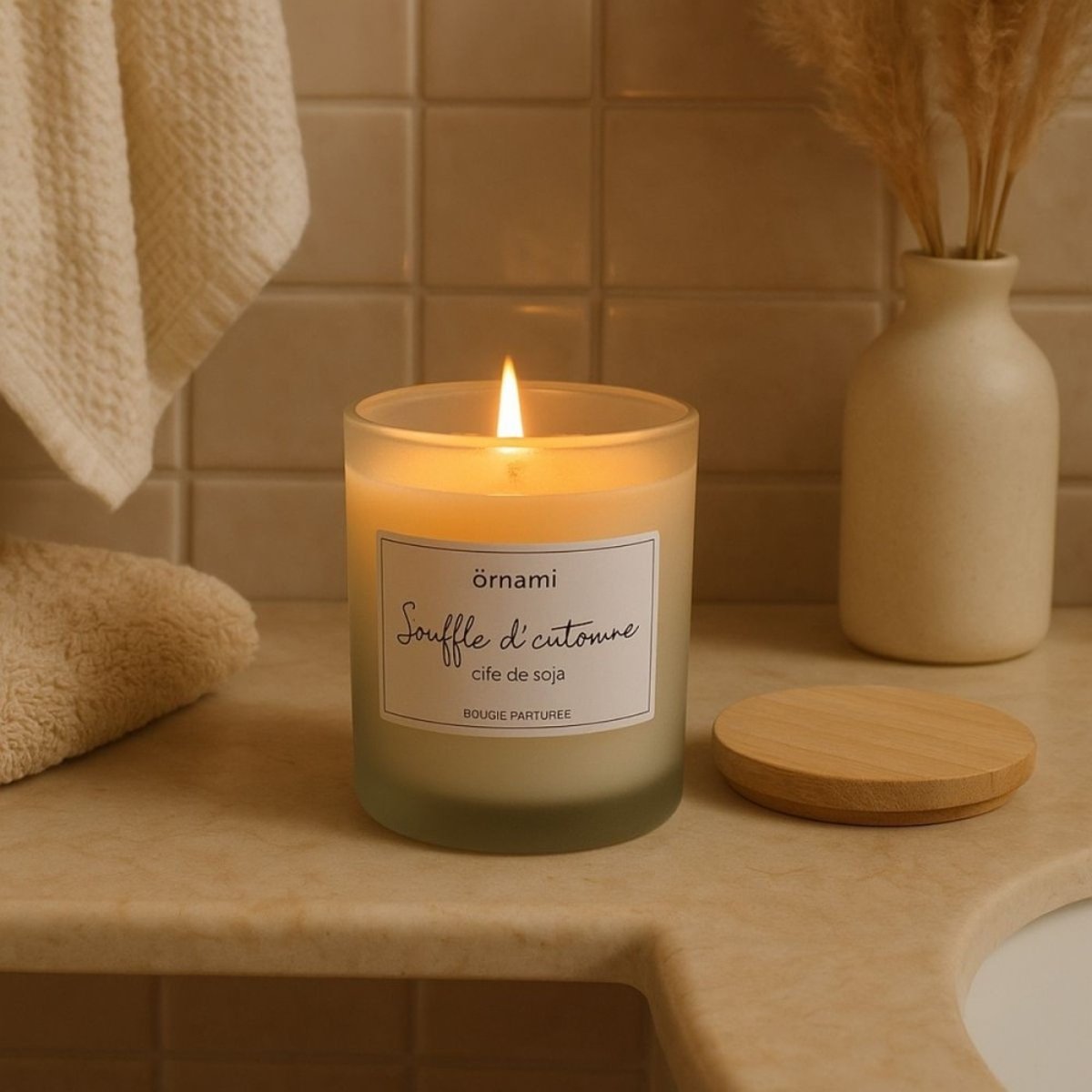 Bougie parfumée en cire de soja "souffle d'automne" 280g beige, ORNAMI