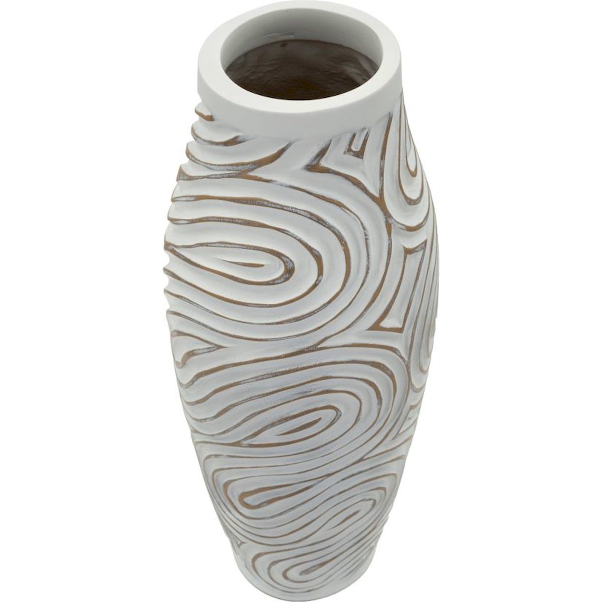Vase haut relief spiralé sculptural MODERN blanc patiné, RECOLLECTION