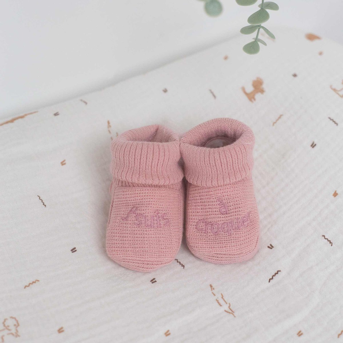 Chausson bébé avec broderie rosa, TROIS KILOS SEPT