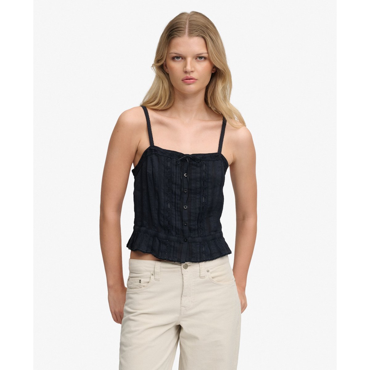Top à Bretelles en Dentelle bleu marine éclipse, SUPERDRY