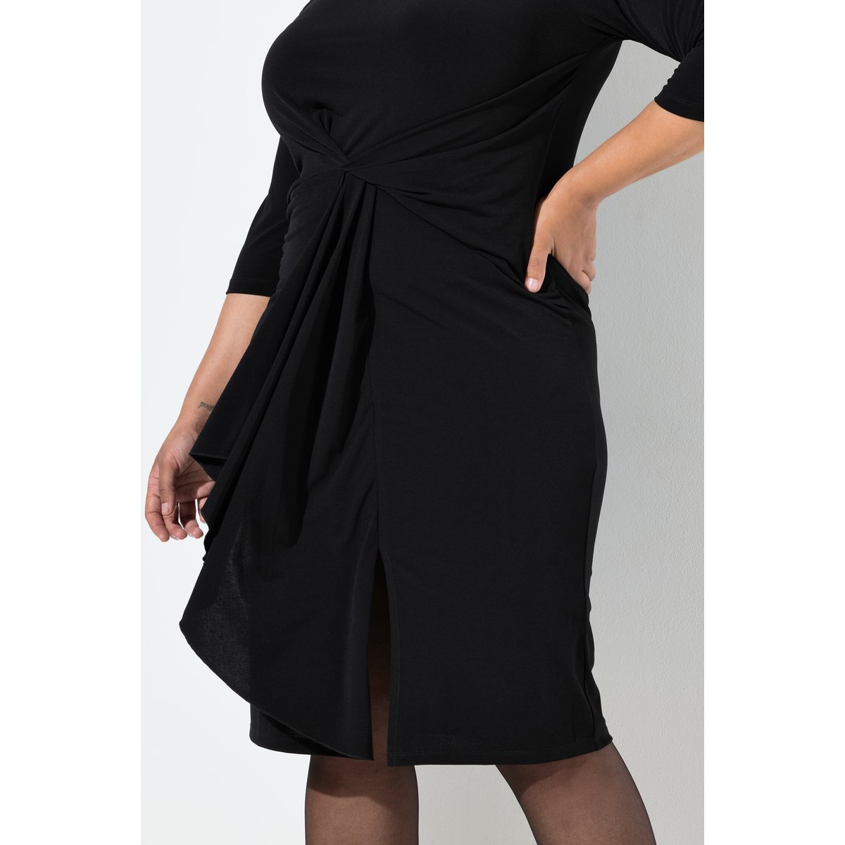 Robe midi sans manches avec drapé noir, ULLA POPKEN