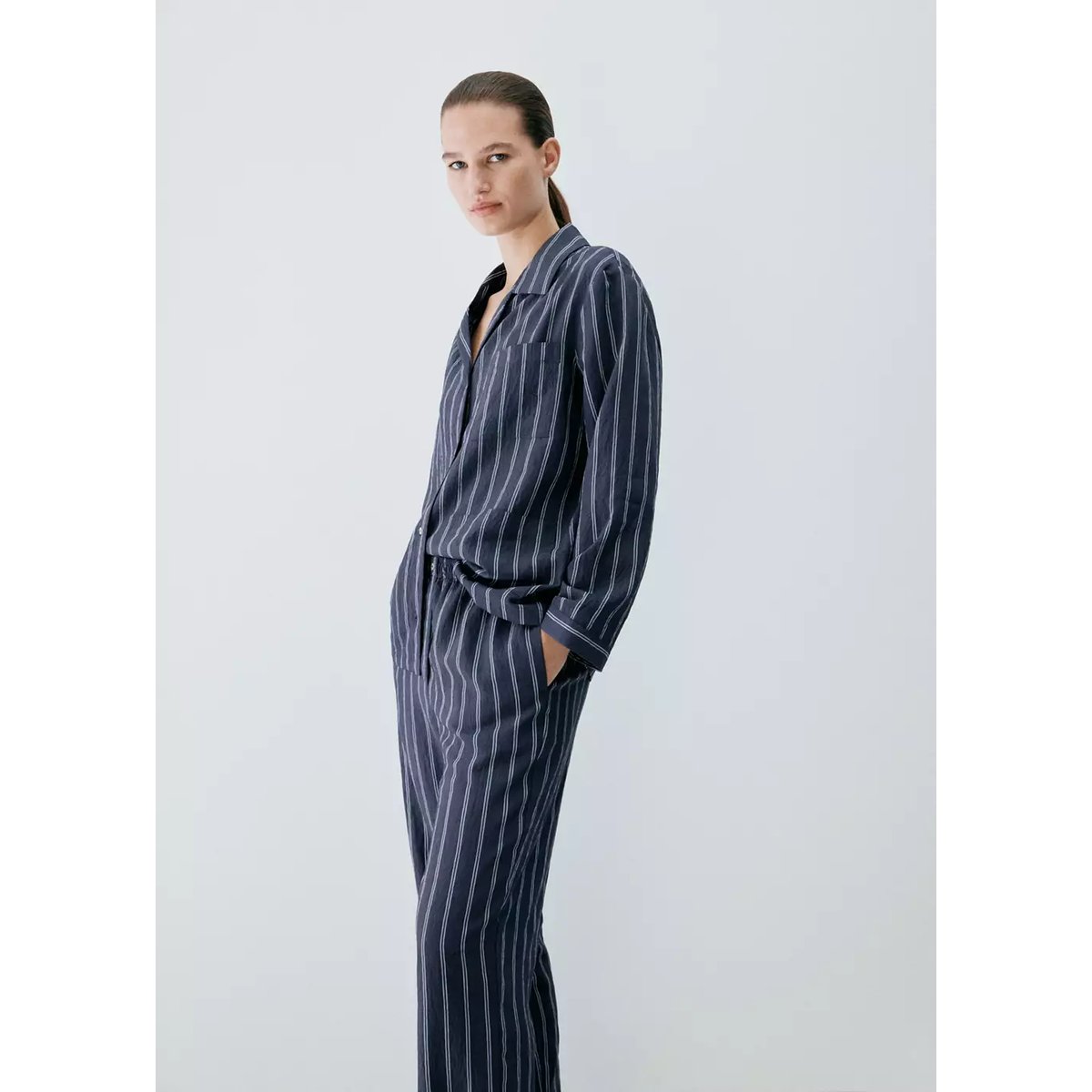 Pantalon pyjama rayures bleu marine, MANGO