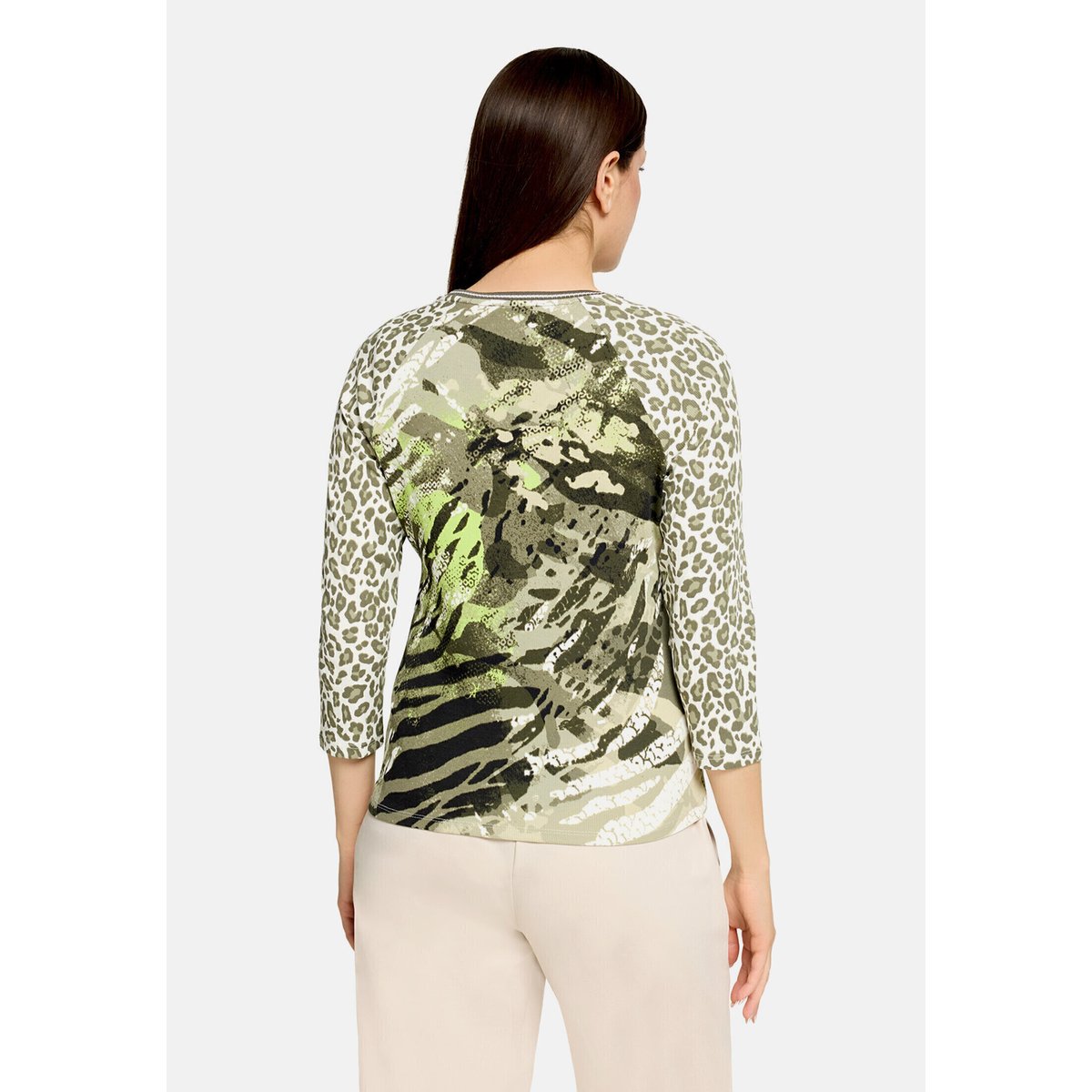 Cardigan façon t-shirt de texture côtelée khaki/cream, BETTY BARCLAY