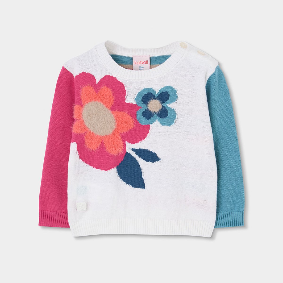 Pull fille imprimé fleurs blanc, BOBOLI