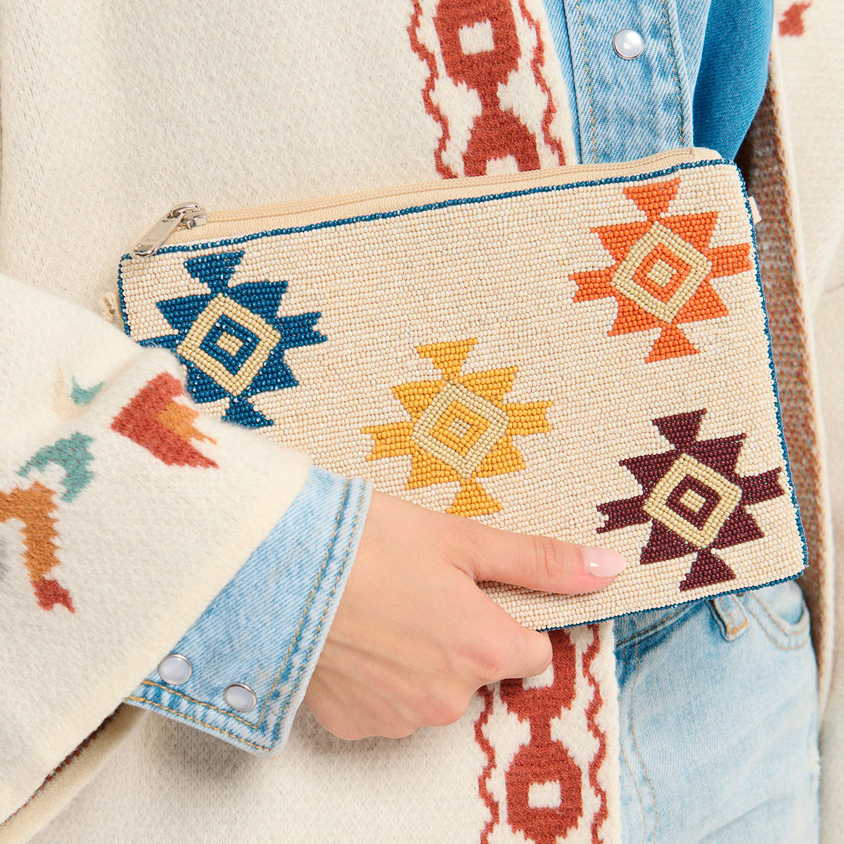 Sac pochette tissé en perles ORACIA blanc, WILD