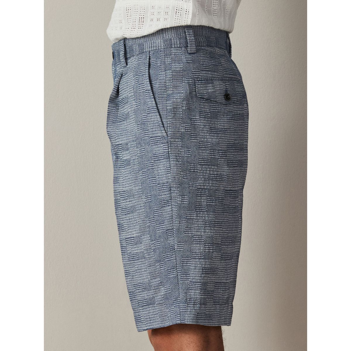 Short de costume en coton texturé carreaux bleu, NEXT