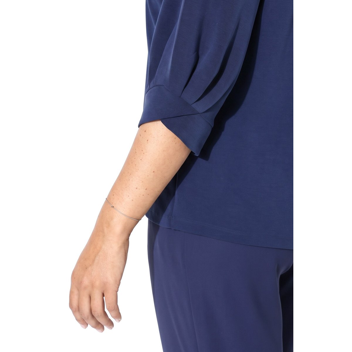 Sweat-shirt avec plis fantaisie marine, ULLA POPKEN