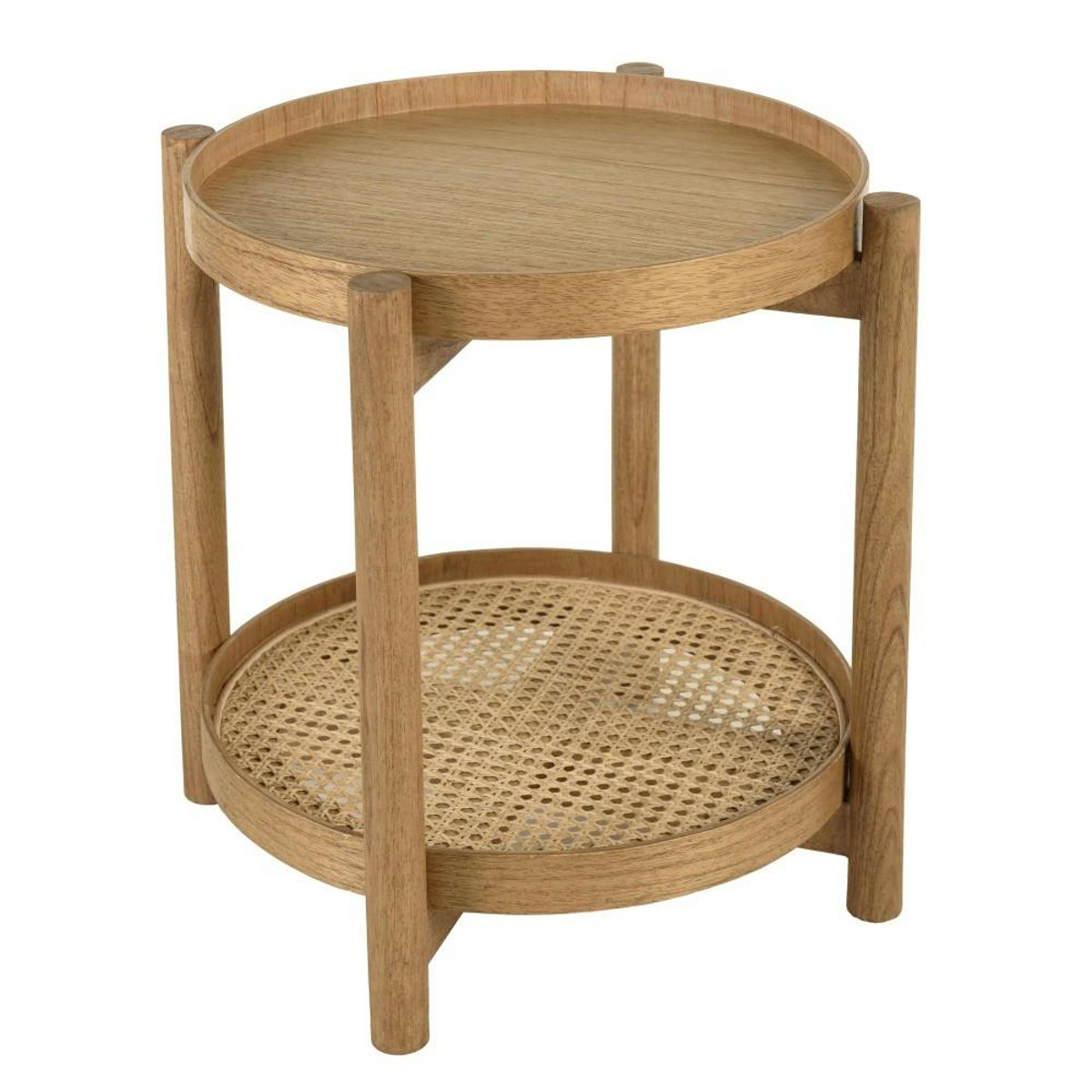 Table d'appoint en mindi 45.5cm avec tablette en rotin naturel TIVARO bois naturel, PIER IMPORT
