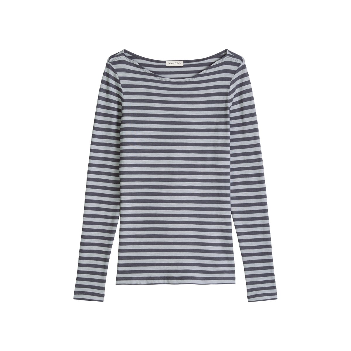 T-shirt à rayures longues régulier en jersey slub bleu moyen, MARC O'POLO