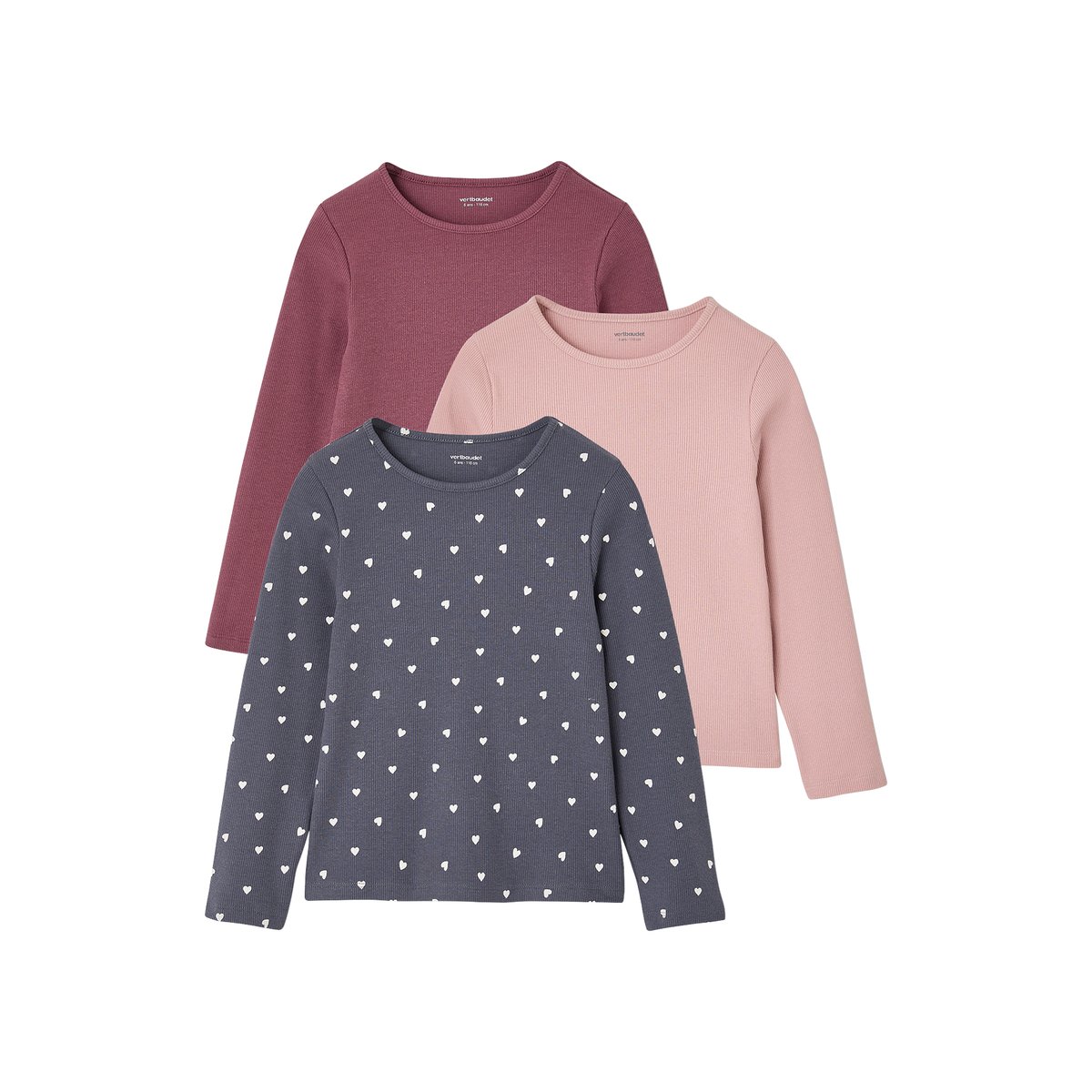 Lot de 3 T-shirts manches longues encre, VERTBAUDET