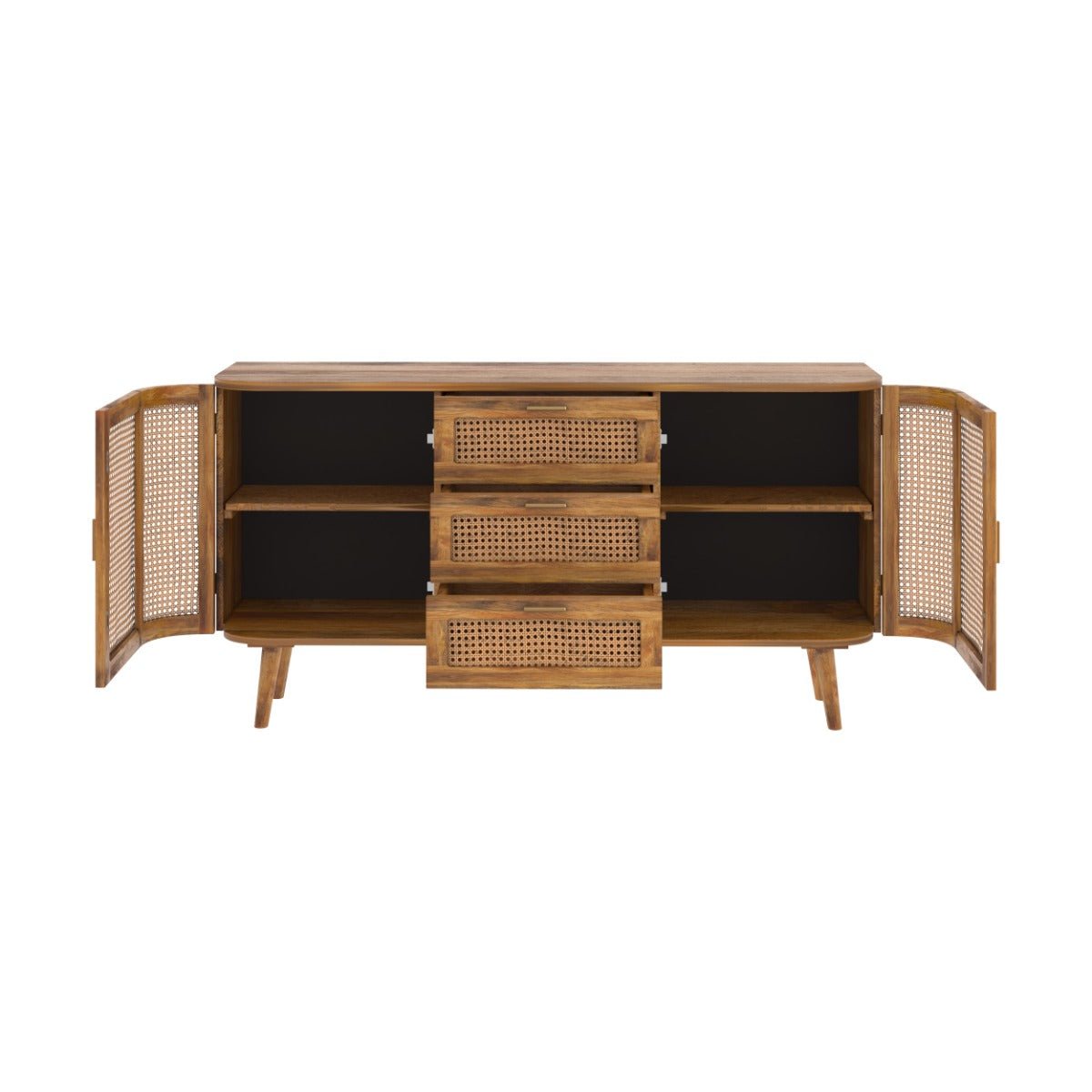Buffet 2 portes et 3 tiroirs en cannage - WAVA marron clair, MAISON PAVANE