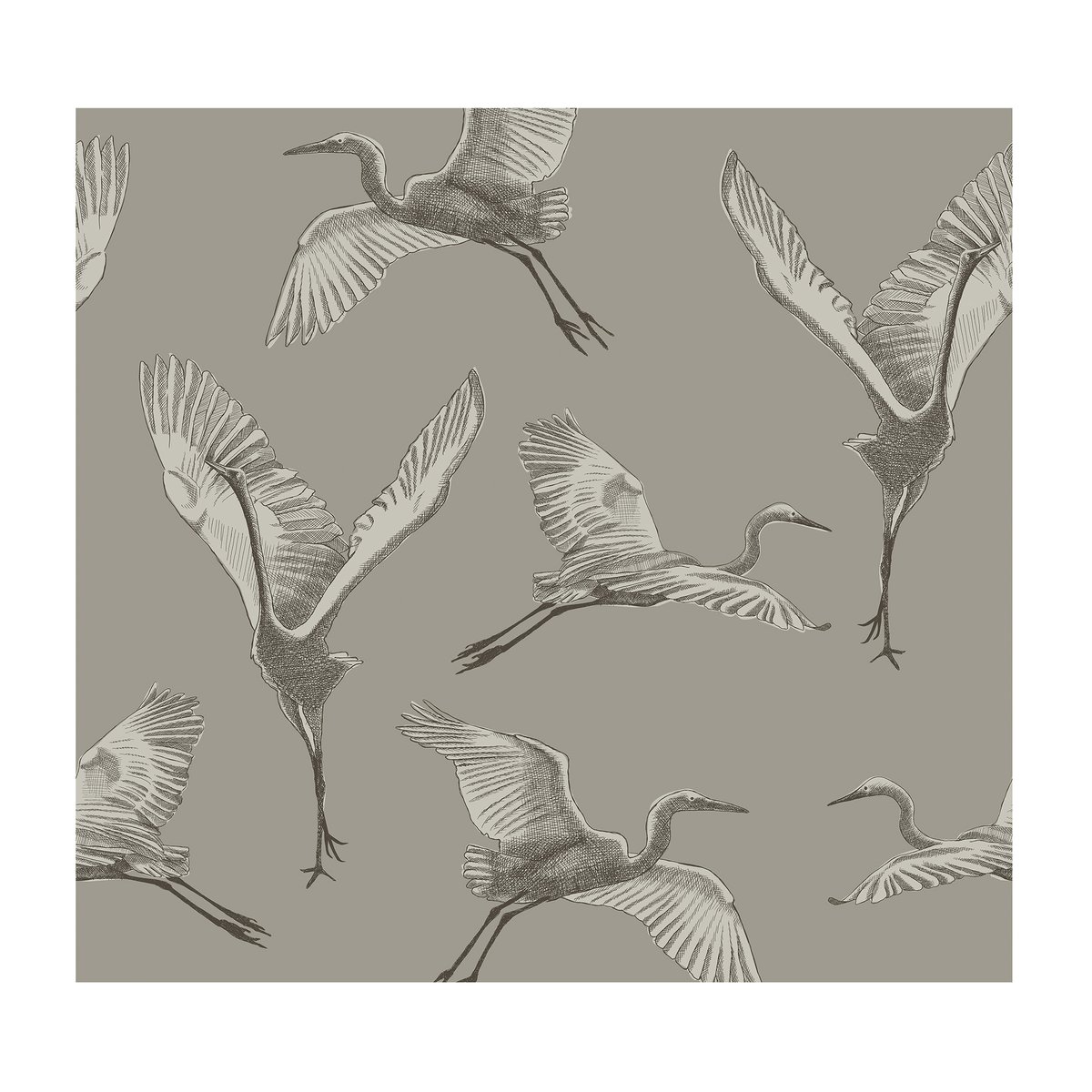 Papier peint panoramique Grues sauvages gris doux, VTWONEN