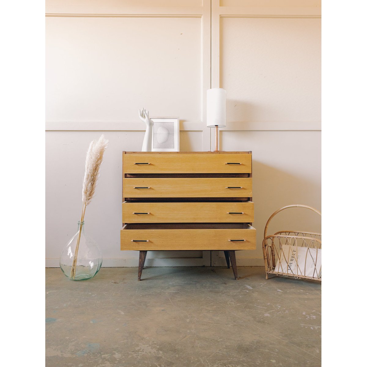 Commode années 60 Olga N°1080 - Bon état bois clair, DEBONGOUT