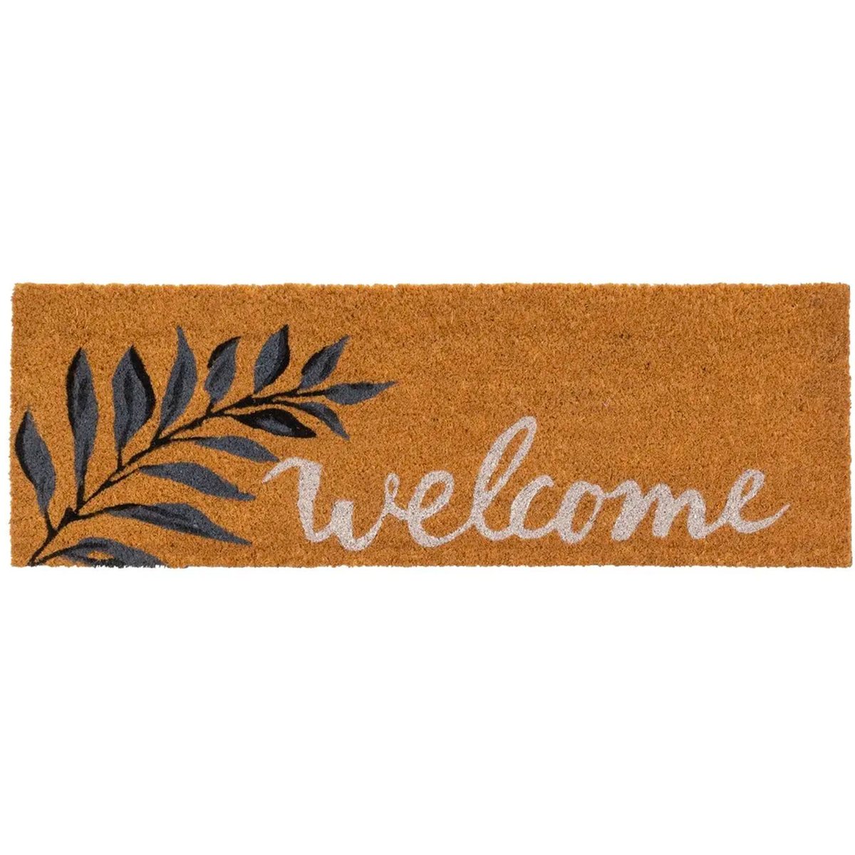 Paillasson coco long étroit welcome feuillage 75x25x1.5cm marron, WADIGA