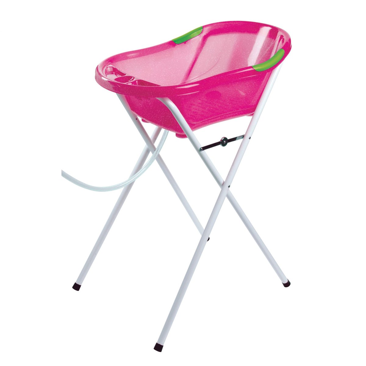 Baignoire bébé rose pailletée translucide avec vidange + support à pied rose, DBB REMOND