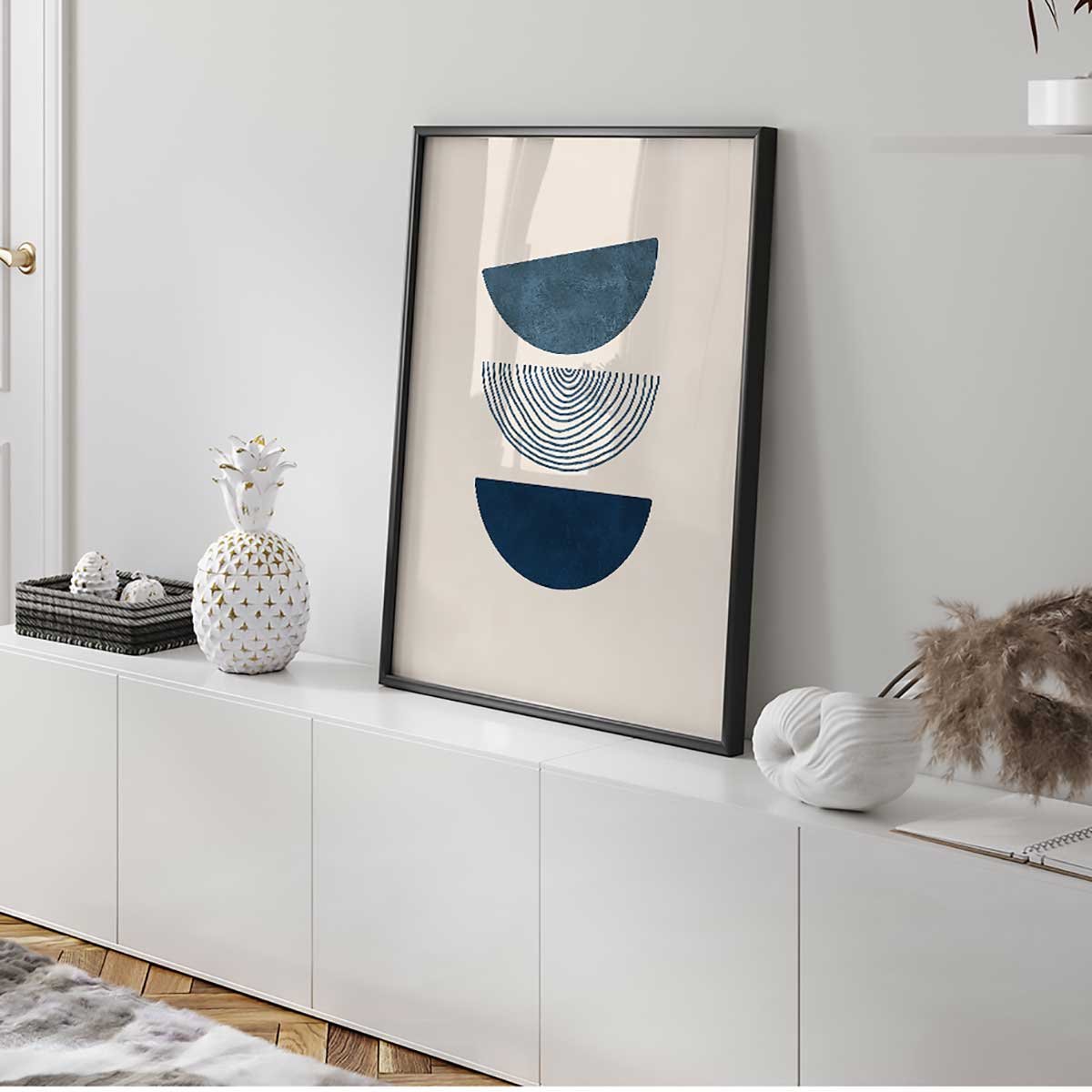 Affiche encadrée formes géométriques bleues affiche + cadre en métal - noir, HEXOA