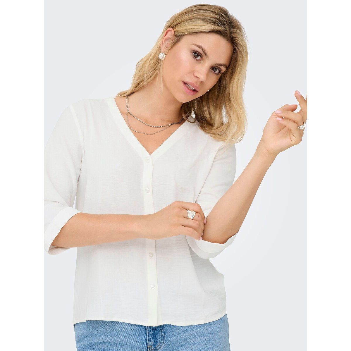 Soepele blouse met V-hals wit, JDY