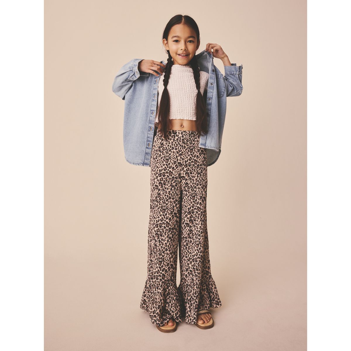 Pantalon texturé avec volants sur l’ourlet imprimé animal, NEXT