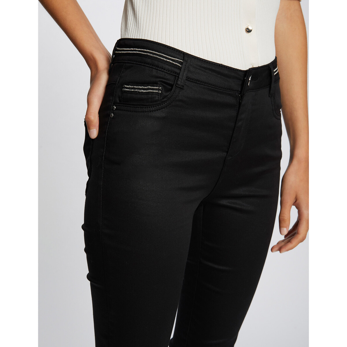 Slim Fit Coated Trousers black, MORGAN