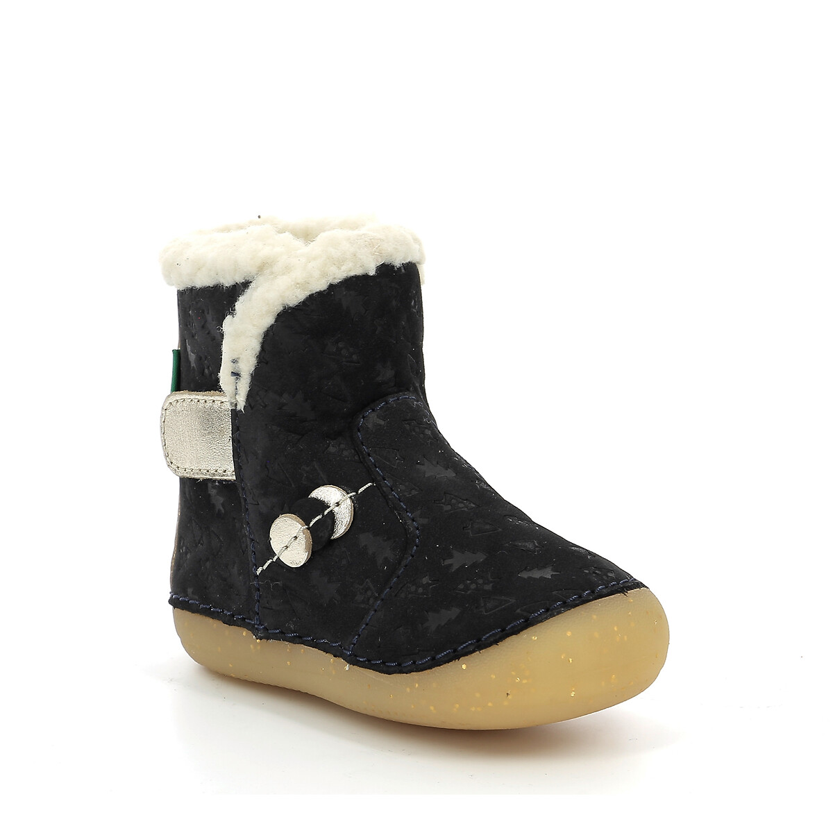Kids So Windy Calf Boots in Leather with Flexible Sole and Faux Fur navy blue, KICKERS