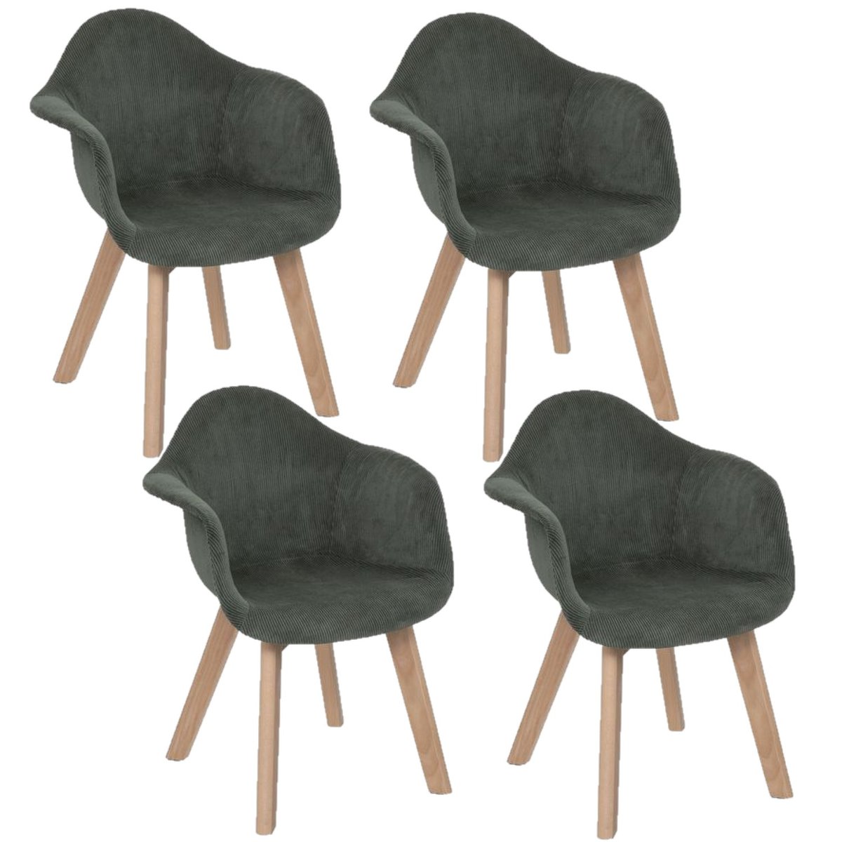 Lot de 4 chaises enfant en velours côtelé LENA vert, TOILINUX