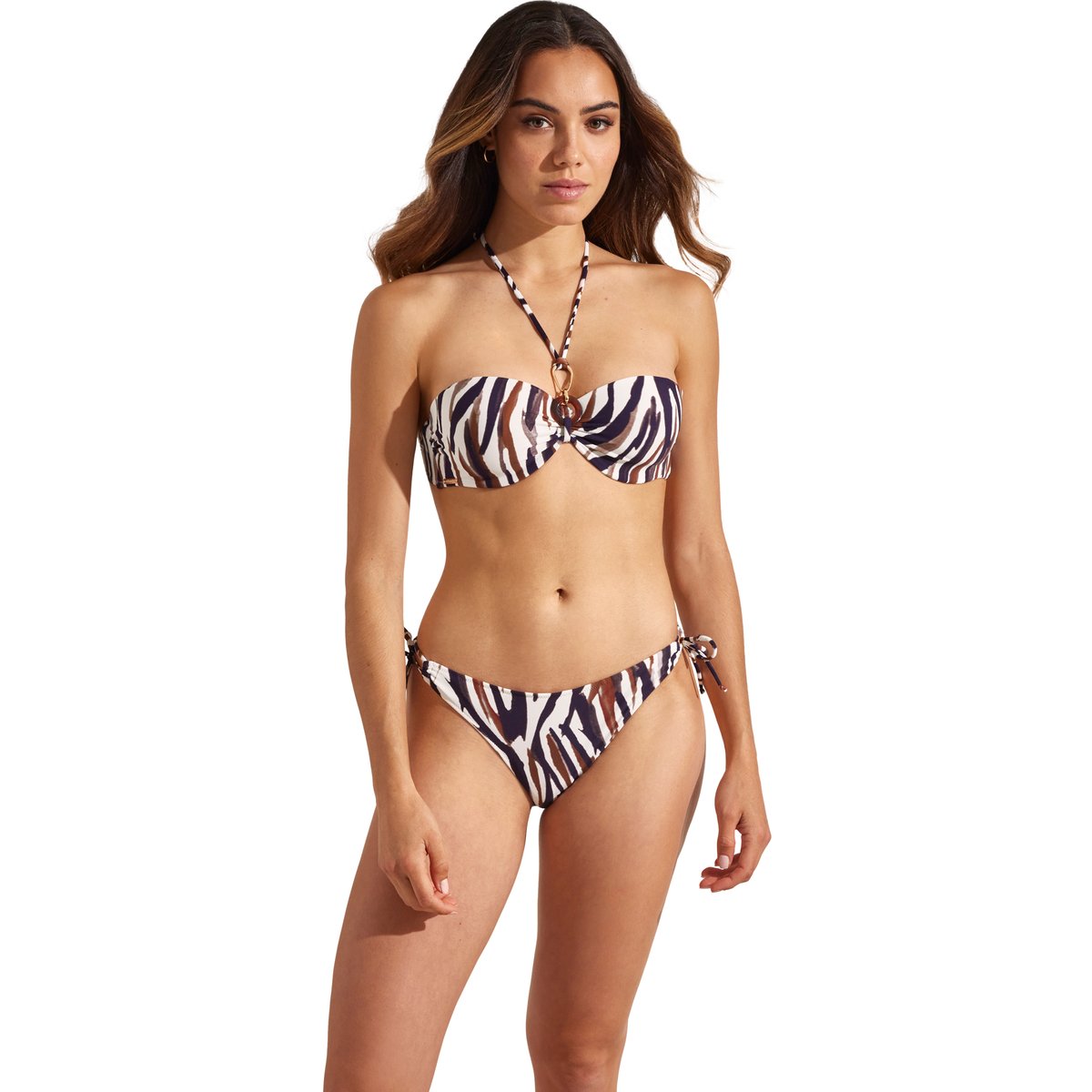 Bas maillot slip de bain bikini taille basse à nouettes SERENGETI ivoire, SELMARK MARE