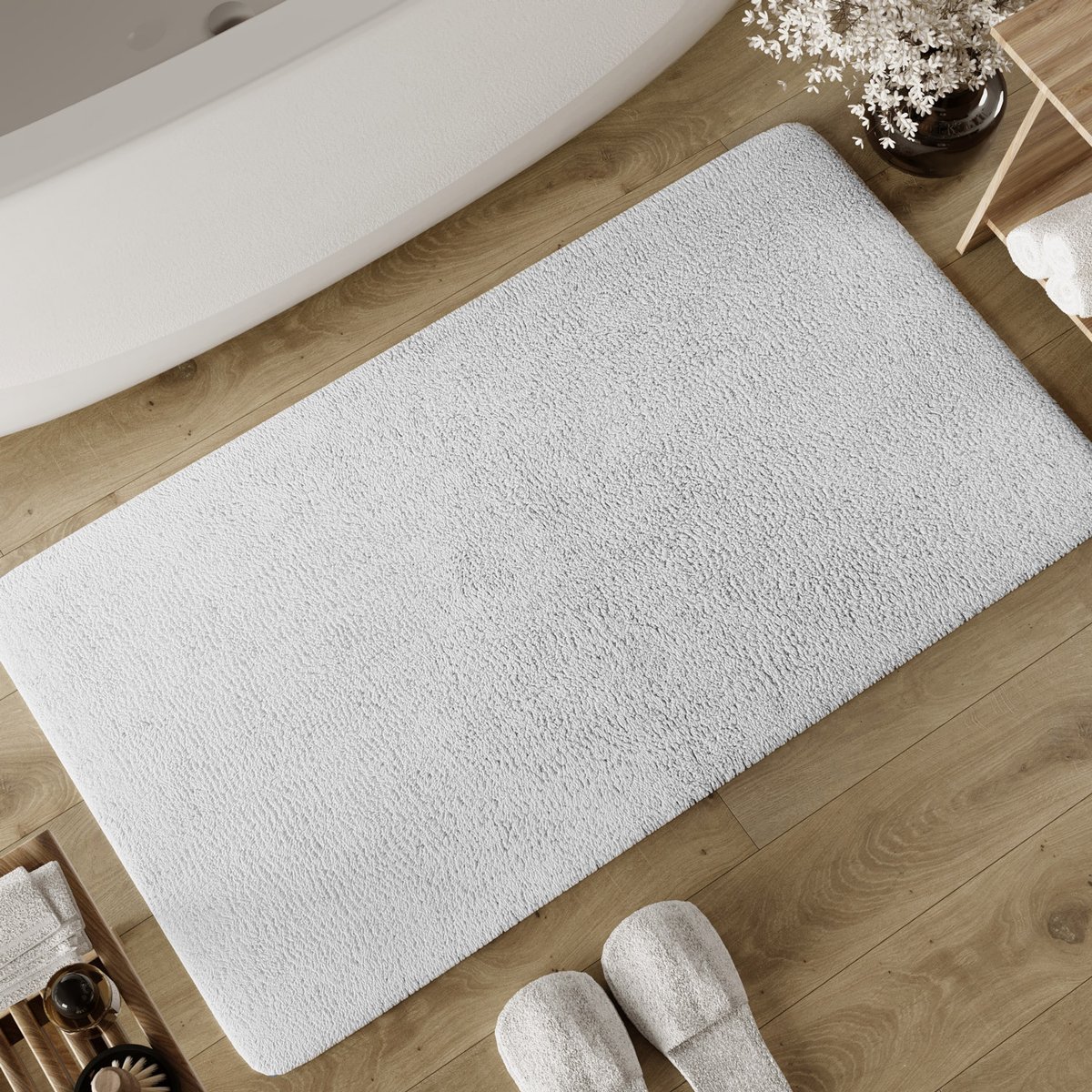 Tapis de bain coton uni 1400 g/m² , ERIK blanc, WECON HOME