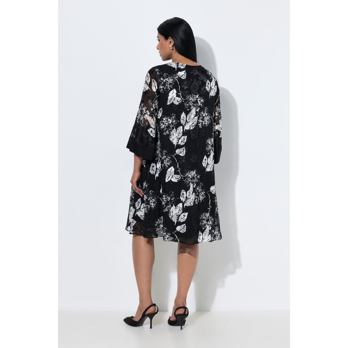 Robe en soie mélangée dévorée noir, ULLA POPKEN
