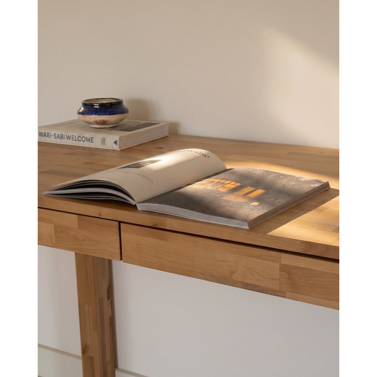 Bureau en bois d'aulne naturel naturel, HANNUN