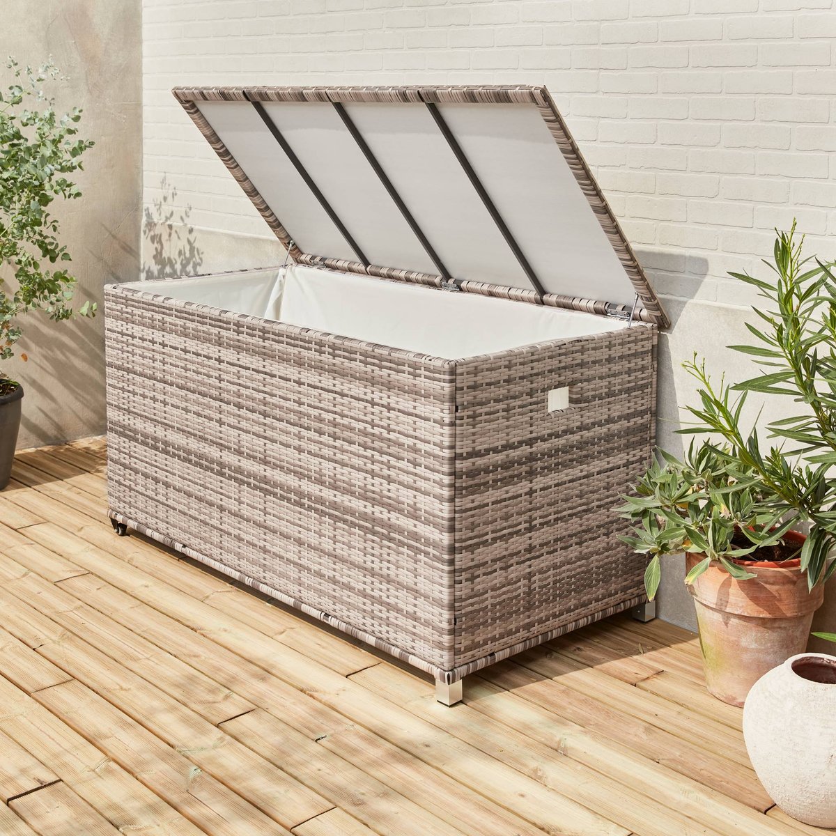 Coffre de jardin résine tressée 790L CASSAPANCA nuances de gris, SWEEEK