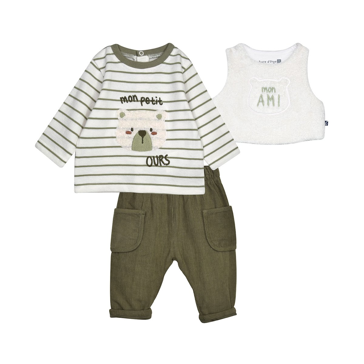 Ensemble tshirt pantalon débardeur en maille pio beige, SUCRE D'ORGE