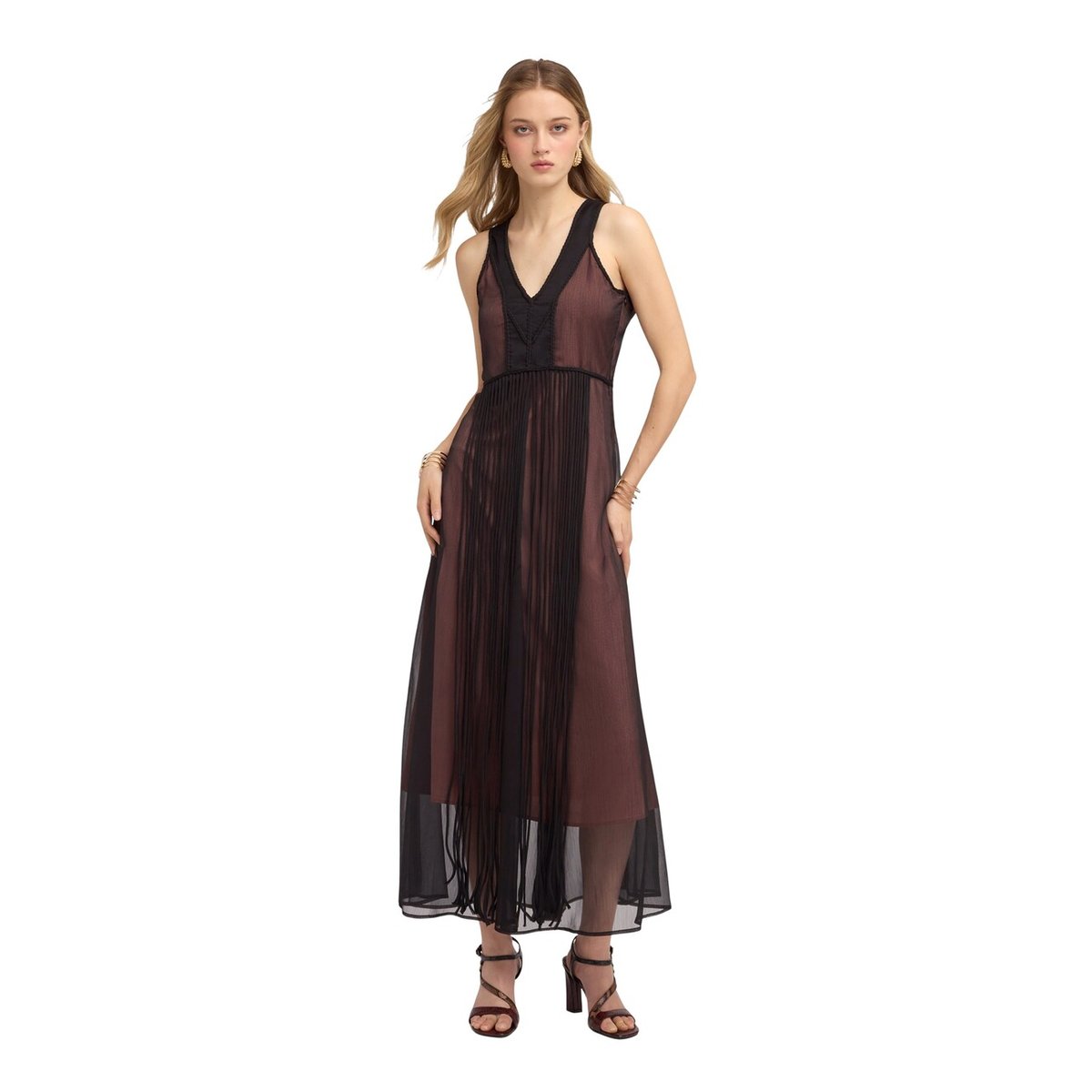 Robe longue ligne A avec franges noir, MOTIVI